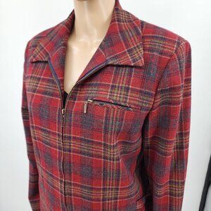 Vintage Pendleton Knockabouts Womens Red Plaid Wool Zip Jacket Size 10